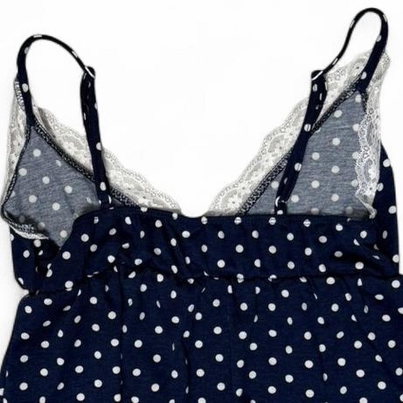 Navy Polka Dot Lace Babydoll Cami XS Coquette Preppy Brandy Cute Balletcore Y2K - Picture 5 of 7